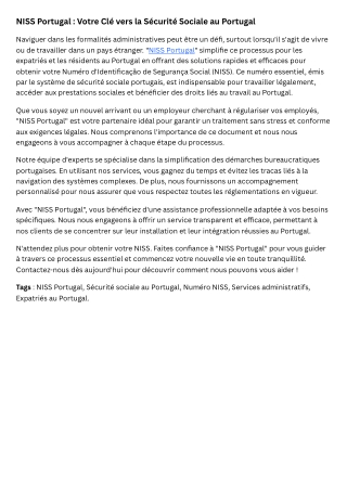 NISS Portugal  Votre Clé vers la Sécurité Sociale au Portugal