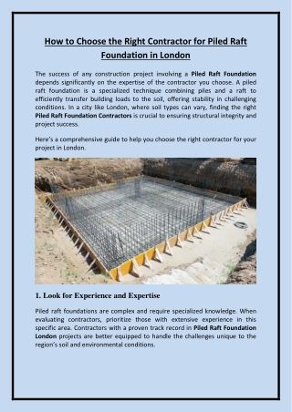 How to Choose the Right Contractor for Piled Raft Foundation in London
