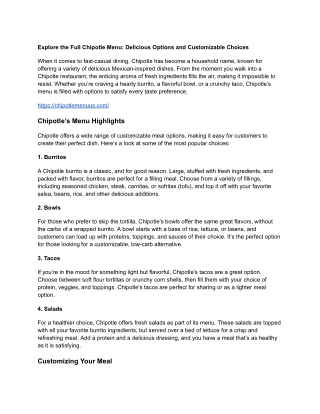 Explore the Full Chipotle Menu_ Delicious Options and Customizable Choices