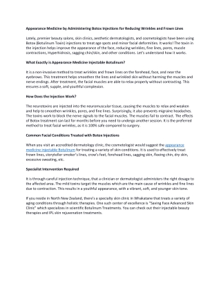 Appearance Medicine by Administering Botox Injections for Reducing Wrinkles and Frown Lines