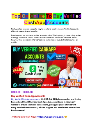 Top On Online To Buy Verified CashApp Accounts