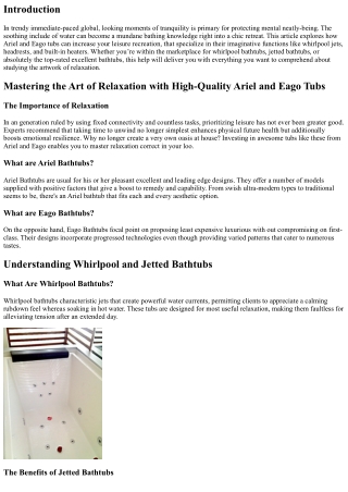 “Mastering the Art of Relaxation with High-Quality Ariel and Eago Tubs”