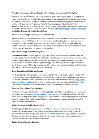 From Forts to Festivals: Ultimate Rajasthan Tour Packages for a Memorable Family