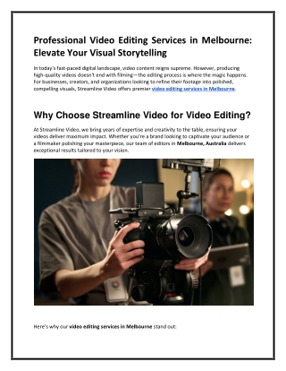 Professional Video Editing Services in Melbourne
