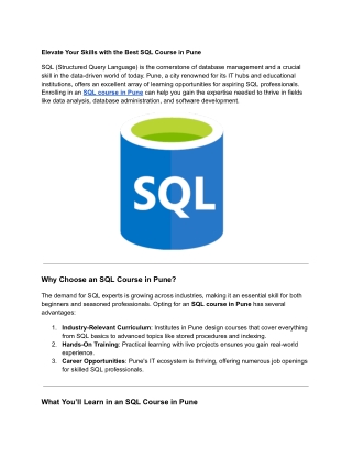 Elevate Your Skills with the Best SQL Course in Pune
