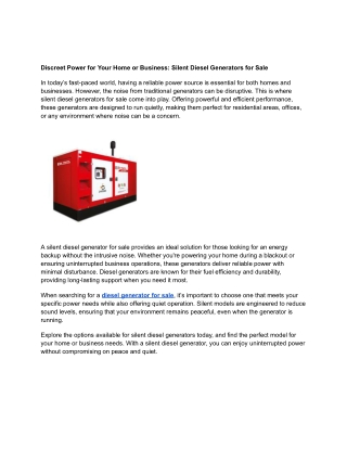 Discreet Power for Your Home or Business: Silent Diesel Generators for Sale