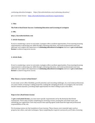 The Path to Real Estate Success Continuing Education and Licensing in Lexington