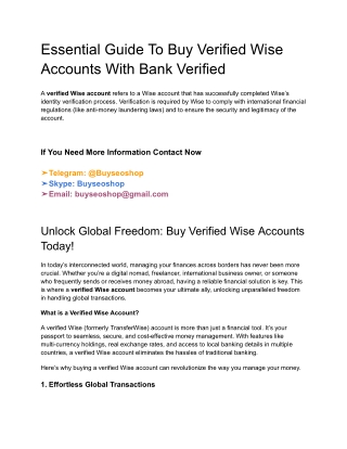 Essential Guide To Buy Verified Wise Accounts With Bank Verified