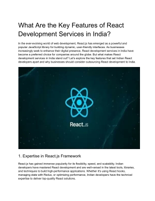 What Are the Key Features of React Development Services in India