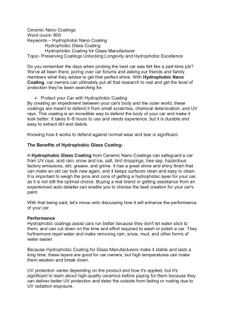 Preserving Coatings Unlocking Longevity and Hydrophobic Excellence