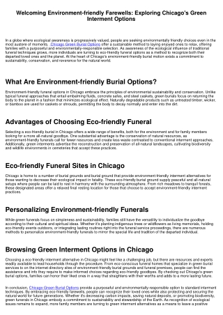 Embracing Green Goodbyes: Checking out Chicago's Green Burial Options