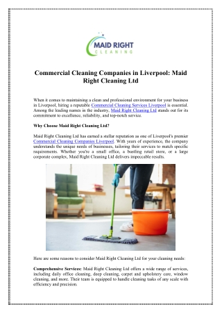 Find Commercial Cleaning Companies Liverpool - Maid Right Cleaning Ltd