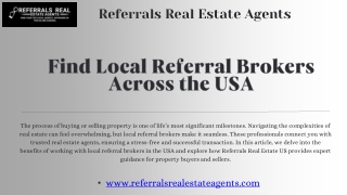 Expert Local Referral Brokers for Real Estate in the US