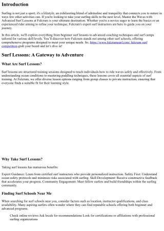 Master the Waves with Advanced Surf Lessons at Fulcrum