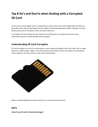 Top 8 Do's and Don’ts when Dealing with a Corrupted SD Card
