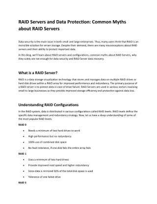 RAID Servers and Data Protection - Common Myths about RAID Servers