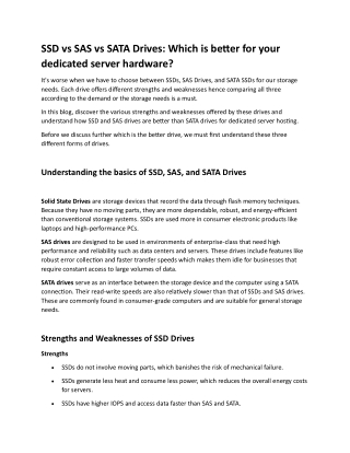 SSD vs SAS vs SATA Drives-Which is better for your dedicated server hardware