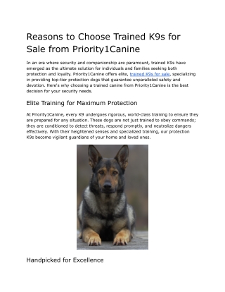 Reasons to Choose Trained K9s for Sale from Priority1Canine
