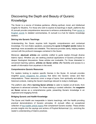 Discovering the Depth and Beauty of Quranic Knowledge