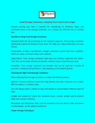 Food Storage Containers Keeping Your Food Fresh Longer