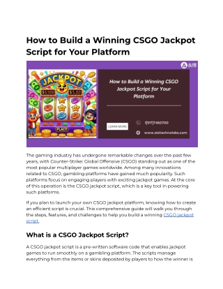 How to Build a Winning CSGO Jackpot Script for Your Platform