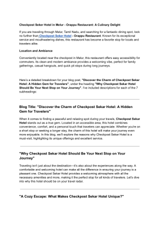 Checkpost Seker Hotel in Melur - Orappu Restaurant