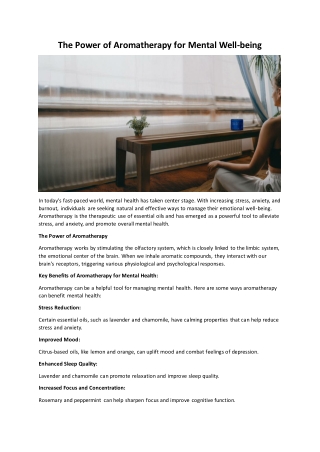 The Power of Aromatherapy for Mental Well Being