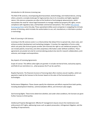 Introduction to Life Sciences Licensing Law