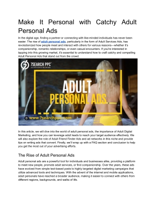 Make It Personal with Catchy Adult Personal Ads