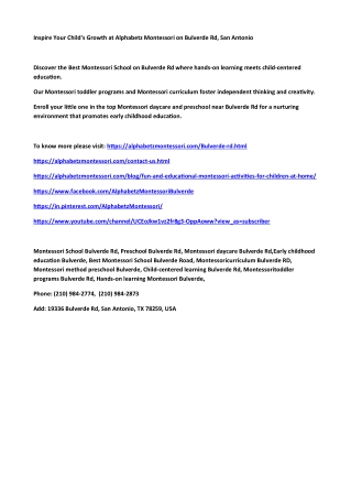 Inspire Your Child's Growth at Alphabetz Montessori on Bulverde Rd, San Antonio