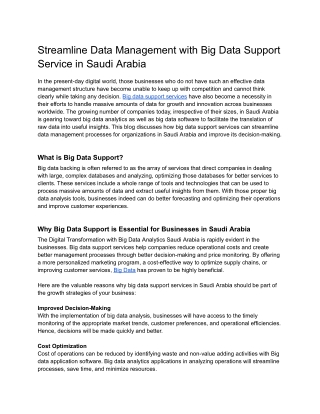 Streamline Data Management with Big Data Support Service in Saudi Arabia