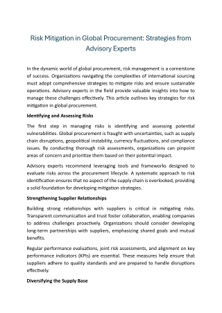 Risk Mitigation in Global Procurement Strategies from Advisory Experts