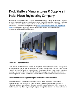 Dock Shelters Manufacturers & Suppliers in India: Hicon Engineering Company