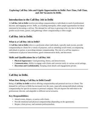 Exploring the Call Boy Job Market in Delhi: A Comprehensive Guide.