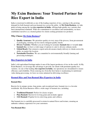 My Exim Business Trusted Partner for Rice Export in India