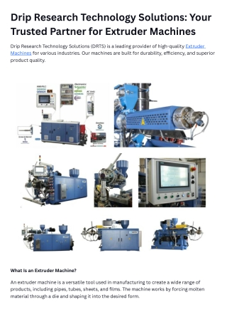 Drip Research Technology Solutions. Your Trusted Partner for Extruder Machines