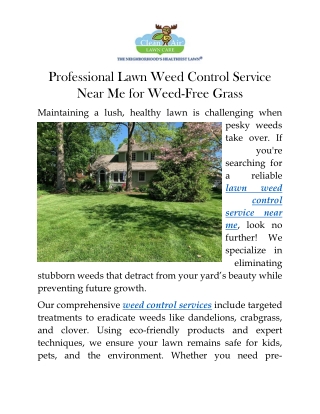 Professional Lawn Weed Control Service Near Me for Weed Free Grass