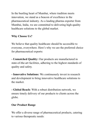Your Reliable Pharma Export Partner