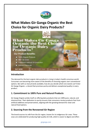 What Makes Gir Ganga Organic the Best Choice for Organic Dairy Products