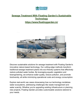 Sewage Treatment With Floating Garden Technology