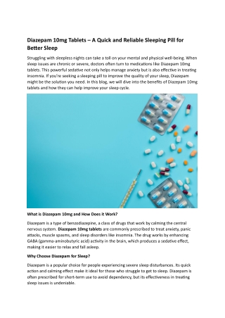 Diazepam 10mg Tablets - A Quick and Reliable Sleeping Pill for Better Sleep