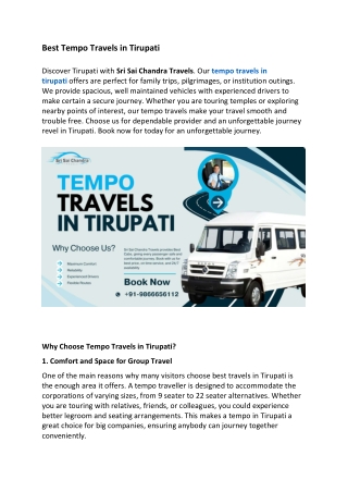 Best Tempo Travels in Tirupati
