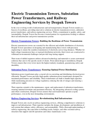 Electric, Substation , Railway Transmission Towers by Deepak Towers