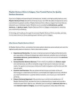 Mayfair Denture Clinic in Calgary Your Trusted Partner for Q