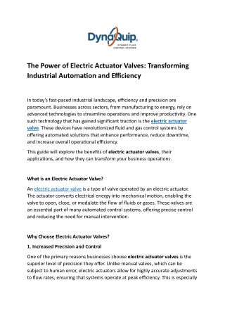 The Power of Electric Actuator Valves Transforming Industrial Automation and Efficiency