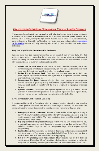 The Essential Guide to Greensboro Car Locksmith Services