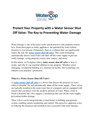 Protect Your Property with a Water Sensor Shut Off Valve  The Key to Preventing Water Damage