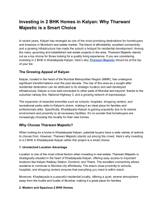 Investing in 2 BHK Homes in Kalyan_ Why THARWANI MAJESTIC is a Smart Choice