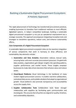Building a Sustainable Digital Procurement Ecosystem A Holistic Approach