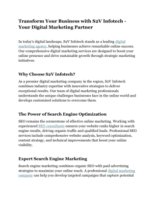 Transform Your Business with S2V Infotech